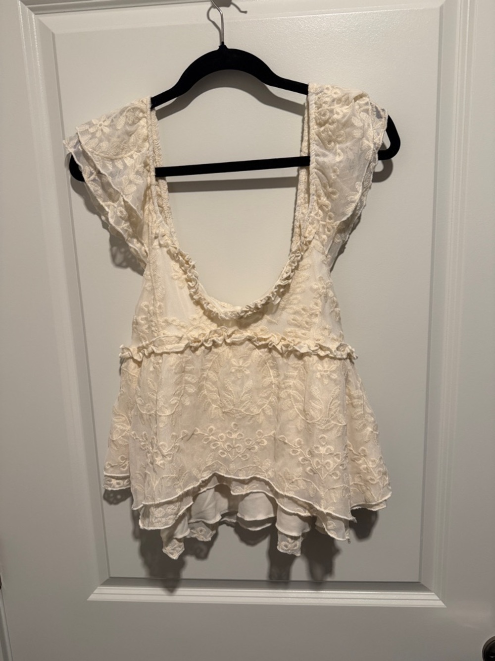 Women’s Cream Lace Ruffle Babydoll Top